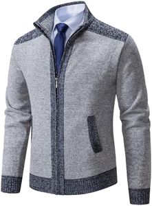 Neecan Men's Cardigan Sweaters Full Zip Up Stand Collar Slim Fit Casual Knitted Sweater with 2 Front Pockets 2/Light Grey Small