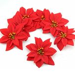 VRB Dec™ 12pcs Christmas Poinsettias Red/Gold Velvet Decorative Artificial Flowers Christmas Flowers of Velvet Christmas Decorations Items/Chritmas Tree/Decoration Items (Red (Pack of 12))