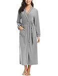 Sykooria Womens Lightweight Cotton Knit V Neck Long Kimono Robes Bathrobe Soft Sleepwear Loungewear Pocket Dressing Gown for Women