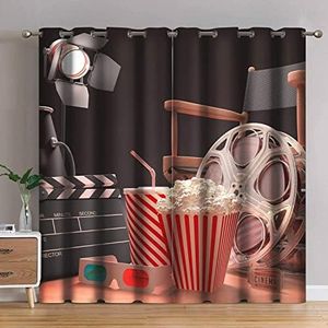 Jekeno Window Curtain Blackout Movie Theater Theme Printed Grommet Window Drapes for Bedroom Living Room 52"x84", 2 Panel Set