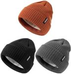 ZUPPAD Baby Beanie Hat 3 Packs Toddler Girls Boys, Baby Hats Winter Warm Knitted Thermal with Fleece Lining, Kids Winter Hat, Dark Orange & Dark Grey & Black, 0-3 Years