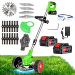 Cordless Weed Wacker Electric Weed Eater Battery Powered 21V 4.0Ah Grass Trimmer, 4 Types Blades String Trimmer & Lawn Edger & Brush Cutter, Lightweight Weed Wacker with Wheel for Yard Garden