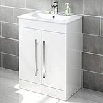 iBathUK Vanity Sink Unit Ceramic Basin Bathroom White Walnut Grey Storage Furniture (Door Unit, White)