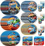 130 PCS Hot Car Birthday Party Decoration Supplies,Racing Style Party Tableware Set. Including 9-Inch and 7-Inch Paper Plates, Cups and Napkins for 30 Guests. Perfect for Boys and Kids Themed Parties