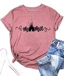 Mama Tshirt for Women Magic Kingdom Mom Shirts Funny Mommy Short Sleeve Graphic Tee Mothers Blouse Tops, Pink, Large