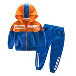 Boy's Casual Tracksuit Long Sleeve Color Block Hoodie Jacket+Pants 2Pcs Kids Sweatsuit Outfit Set 3-11 Years(3-4T,Blue)