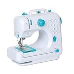 Mini Sewing Machine for Beginner, Portable Sewing Machine, 12 Built-in Stitches Small Sewing Machine Double Threads and Two Speed Multi-function Mending Machine with Foot Pedal for Kids, Women (Blue)