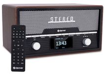 Denver Bluetooth DAB+ Radio CD Player With Clock Alarm & Remote – 2 x 50W Stereo Speakers, 20 Radio Presets, Twin Alarm, USB & AUX - MDA-525 Dark Wood