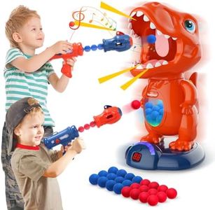 Movable Dinosaur Shooting Toys for Kids Games with 2 Air Pump Gun, Party Toys with Score Record, LED & Sound, 48 Foam Balls Electronic Target Practice Gift for Boys and Girls