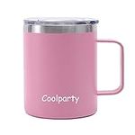 Coolparty 16oz/ 450ml Coffee Mug with Handle Stainless Steel Insulated Coffee Mug with Lid, Reusable Vacuum Double Wall Travel Mug Camping Thermal Cup (Pink)