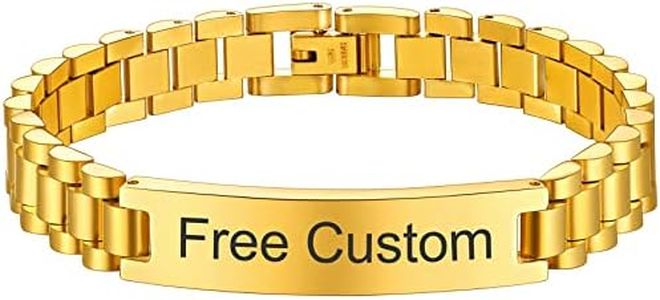 ChainsHouse Personalized Custom Gold ID Bracelet for Men, 10MM 18K Gold Plated Bangle Bracelets for Men Women