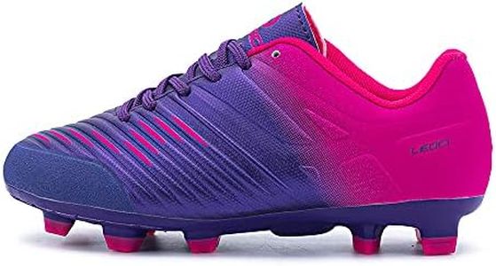LEOCI Football Shoes - Kid's Anti-Slip Soccer Boots Toddler Outdoor Comfort Cleats, Purple Pink, 13 US