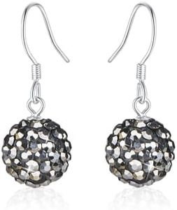 RIVERTREE Disco Ball Earrings For Women Girl Party Metallic Gray Rhinestone Diamond Earrings Glitter 925 Sterling Silver Drop Dangle