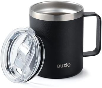 BUZIO Coffee Mug 14 oz with Handle, Vacuum Insulated Mug with Sliding Lid, Double Wall Stainless Steel Camping Cup for Hot & Cold Drinks Tea, Coffee Thermos Outdoor, Powder Coated Black