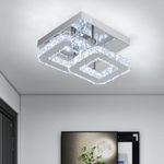 XEMQENER LED Ceiling Light Crystal Chandeliers, 24cm Modern Flush Crystal Ceiling Light, 24W Square Cool White Mini Crystal Chandelier Ceiling Lamp for Hallway Living Room Bedroom Dining Room Kitchen