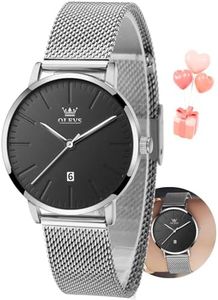 OLEVS Womens Watches Black Dial Ladies Watches For Small Wrist Analog Quartz Womens Silver Watch Black and Silver Watches For Women Date Thin Watches Water Resistant Ladies Dress Watches Casual Fashion