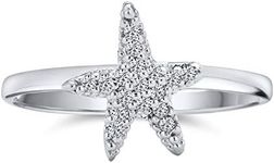 Tiny Pave Cubic Zirconia CZ Nautical Tropical Beach Starfish Ring For Teen For Women .925 Sterling Silver