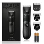 Zlade Ballistic LITE Manscaping Body Trimmer for Men - Beard, Body, Pubic Hair Grooming, Private Part Shaving - Waterproof, Cordless AAA Battery Powered - 1 Trimmer + 2 Extra Blades - Smart Travel Lock - 3 Second Long Press Button to Start (Black)