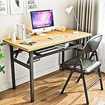 Portable Folding Table Small Computer Desk YJHome Foldable Student Writing Desk 31.5'' X 15.75'' X 29'' Brown Laptop Folding Desk No Assembly Required with Adjustable Legs for Small Space Home Office School