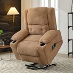 Merax Electric Power Lift Chair Recliner Chair Reclining Sofa for Living Room with Heat and Vibration Massage,Oversized Swivel Rocker Single Sofa with Cup Holders and Side Pockets(Light Brown, Fabric)