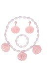 Pink Shell Necklace Earrings Bracelet Set, Halloween Cosplay Prom, Costume Dress Up Accessories Jewelry for Girls Women (3 Set Kis)