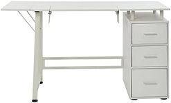 Sewing Online Large Sewing Table with 3 Drawers, White - Sewing Machine Table with Adjustable Platform, Drop Leaf Extension, and Drawers. Use as a Quilting/Craft Table or Computer/Game Desk - WC1011