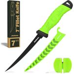 Antowin Fillet Knife for Fish, Razor Sharp German G4113 Pro Stainless Steel Blade, Fishing Filet Knives Saltwater with SharkGrip Ergonomic Handle, with Sheath & XL Sharpener, Green, 7"