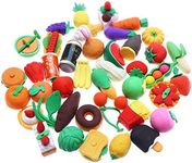 LOKIPA 40 Novelty Food Pencil Rubber Erasers Party Fruit Vegetable Erasers for Kid Party Bag Filler