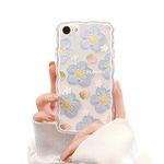 Ownest Compatible with iPhone 7 Case,iPhone 8 Case,iPhone SE 2020/SE 2022 Case with Flower Cute Strawberry Lace Design for Girls Woman TPU Slim Floral Case for iPhone 7/8/SE 2020/SE 2022-Blue