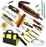 18-Piece Kids Real Tool Starter Kit with Tool Bag Hammer,Kids Safety Goggles, Pliers, Wrench,Screwdrivers,DIY Real Tools for Boys & Girls Beginner Learning Gift, Tool Belt Waist 22"-40"