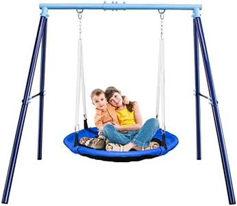 JYGOPLA 500lbs Saucer Swing with Frame, Kids Swing Set for Outdoor Backyard,1 45'' Saucer Tree Swing + 1 Heavy Duty Metal Swing Frame(Blue)