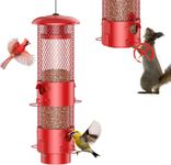 Hanging Bird Feeders for Outdoors Squirrel Proof, Weight Activated Squirrel Proof Bird Feeders for Outside, 3.6lbs Large Capacity Metal Bird Feeder for Finch, Cardinal, Wild Bird etc-Red