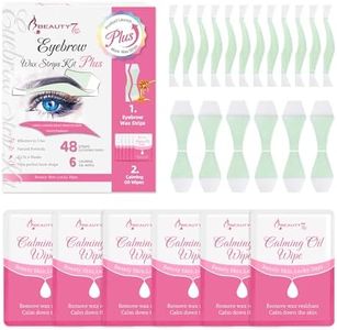 Bandas de Cera Fría Depilatoria para Depilación Facial de Cejas, Fórmula de Cera para Pieles Sensibles, 48 Tiras de Cera con 6 Toallitas Calmantes