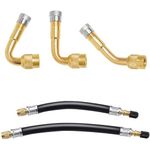 testyu Bike Valve Adapter Set, 3 Pcs Brass Tyre Valve Stem Extension Adapter with 2 Pcs Pump Extension Hose Inflator Tube Pipe Cord for Car Bike Truck Motorcycle