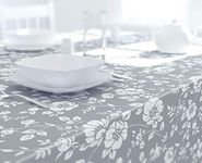 Dehaus® Wipe Clean Table Cloth - M Grey Floral Bloom - Wipe Clean PVC Oilcloth Table Cover - Rectangular Plastic Vinyl Tablecloth - Water Resistant & Easy To Clean - Kitchen or Dining Table Protector