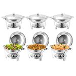 BriSunshine 6 Packs 4QT Chafing Dish Buffet Set,Stainless Steel Buffet Servers and Warmers,Round Chafer Food Warmer with Lid & Holder for Parties Caterings