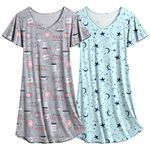 Ekouaer 2 Pack Nightgown for Women Flare Short Sleeve Sleep Shirt Soft Sleepwear Nightshirt Coffee + Star Print XL