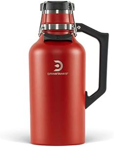 DrinkTanks Craft Growler, Passivated Stainless Steel Growlers for Beer, Leakproof and Vacuum Insulated Beverage Tumbler, Easy-to-Use Soda, Wine, or Coffee Tumbler with Handle, Crimson, 64 Oz