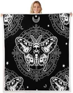 Feelyou Death Moth Fleece Blanket for Chair Sofa Couch Boho Gothic Skull Sherpa Blanket Decorative Pesonalized Skeleton Bones Fuzzy Blanket Bohemian Style Plush Throw Blanket Twin 60"x80"