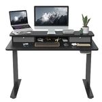 FEZIBO Height Adjustable Electric Standing Desk with Double Drawer, 40 x 24 Inch Stand Up Table with Storage Shelf, Sit Stand Desk with Splice Board, Black Frame/Black Top