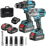 Seesii Cordless Impact Wrench and Drill Combo Kit, 21V 800N.m Max Torque 1/2" Impact Gun with 2x 4.0Ah Batteries, 1/2" 120N.m Brushless Power Impact Drill, 4 Sockets, Fast Charger for Car Home