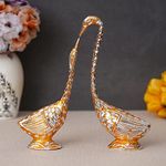 WebelKart Pair of Kissing Duck, Swan Showpiece For Home Decor - 29 cm (Aluminium, Golden )