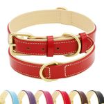 HSIGIO Genuine Leather Dog Collar, Soft Padded Dog Collar Leather, Breathable Heavy Duty Pet Collars with Durable Metal Buckle for Small Medium Large and Extra Large Dogs(L, Red)