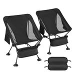ATEPA Ultra Lightweight Camping Chair 150 kg Set of 2, Folding Portable Camping Chair for Adults, Compact Outdoor Camp Chair with Carry Bag for Garden Picnic Beach Fishing Backpacking, Black Large
