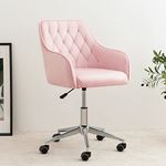 VANSPACE Velvet Desk Chair Vanity Chair for Makeup with Wheels and Back Home Office Chair Adjustable Rolling Swivel Chair for Bedroom Vanity Room Pink