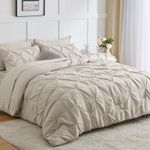 CozyLux California King Comforter Set - Cal King Bed Set 7 Pieces, Pinch Pleat Beige Cali King Bedding Set with Comforter, Sheets, Pillowcases & Shams