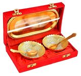 BENGALEN Diwali Gift Gold Plated Bowl Spoon Tray Set Light Weight Dessert Dry Fruits Serving Christmas Eid Wedding Return Gifts Friends Family Home Decoration Housewarming Corporate Gifts Items