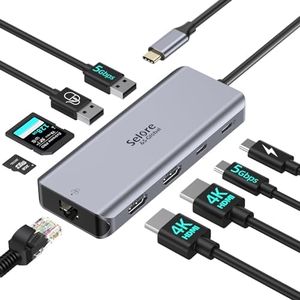 USB C Docking Station Dual Monitor HDMI, 9 in 1 USB C Hub 2 HDMI USB C Adapter to Dual HDMI,Ethernet,PD Charging,USB 3.0 C&A Ports,USB 2.0,SD/TF Card Reader for Dell HP Lenovo Laptops