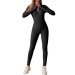 Litthing Women Yoga Jumpsuits Long Sleeve Bodycon One Piece Sexy Fitness Playsuit Zipper Activewear Womens Gym Set Skinny Tracksuit Stretchy Romper Ribbed Workout Outfits