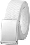 Canvas Web Belt Fully Adjustable Cut to Fit Golf Belt Flip Top Buckle, 1pk Silver Buckle - White, Fit waist 29-47"